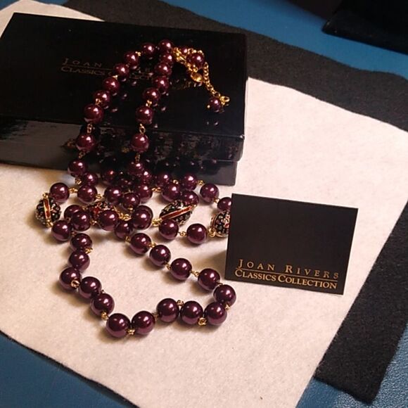 Joan Rivers Classics Collection Purple Pearl 34" Egg/Gold Accents Necklace NIB